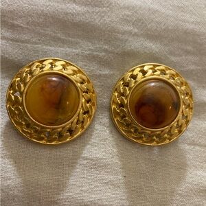 Made in‎ USA Vintage Earrings with Tigers Eye Clip Earrings